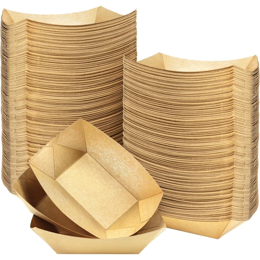 100 x 900ml Brown Kraft Paper Food Trays Disposable Serving Plates