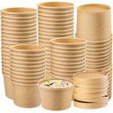 100 x Paper Soup Cup+Lid (227ml/8oz) Kraft Pack of 100