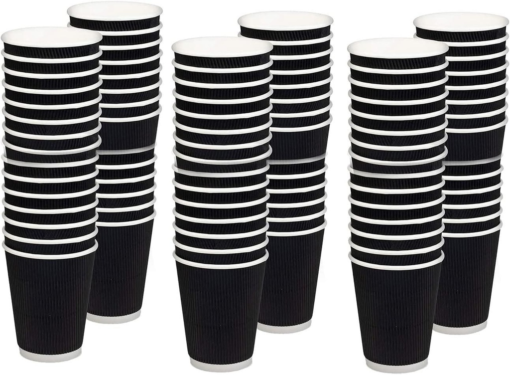 100 X 4OZ BLACK RIPPLE WALL PAPER CUP DISPOSABLE KRAFT 3 PLY