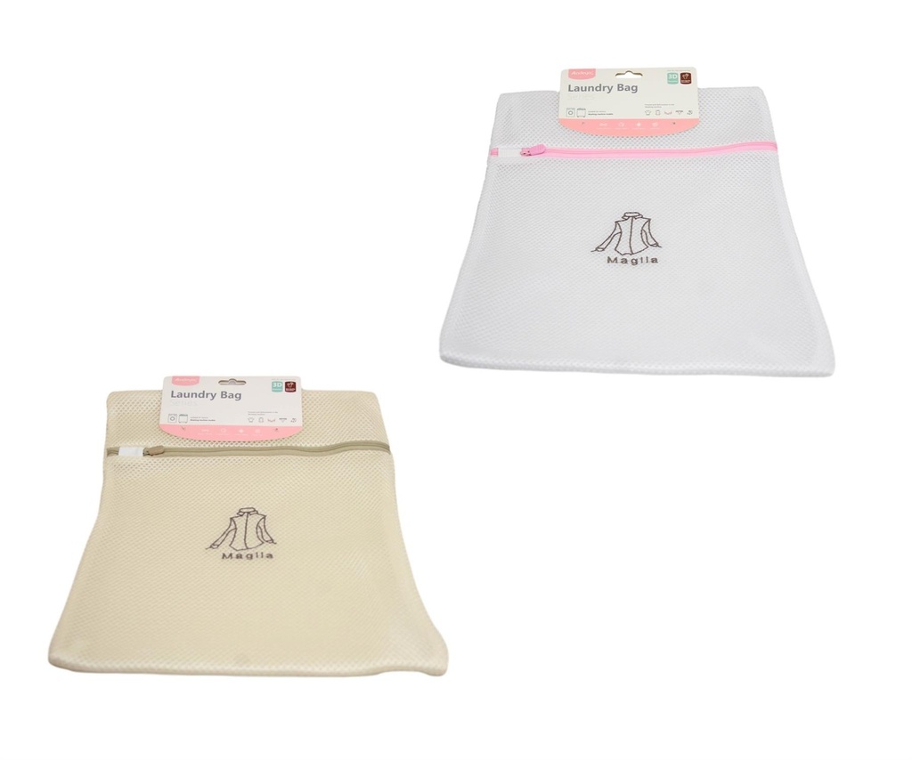 1 X Fabric Beige White Laundry Bag Zip Mesh Underwear 30 x 40cm