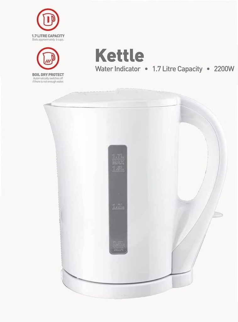 1.7 Litre Kettle Immersed Cordless Dual Water Indicator - 2kw White