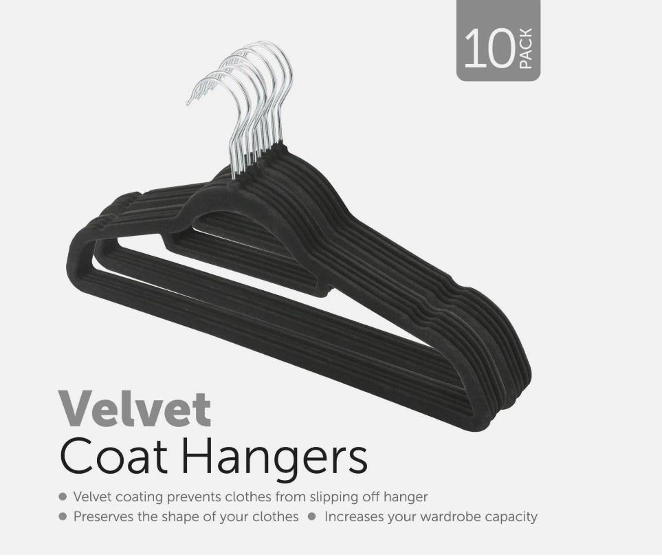 10PK Velvet Coat Hangers BLACK