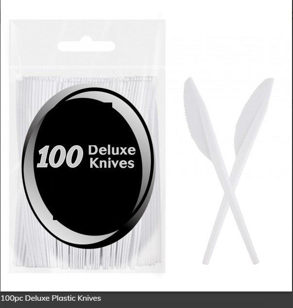 100pc Deluxe Plastic Knives & Forks For Party Tableware, Picnic, Wedding Cutlery