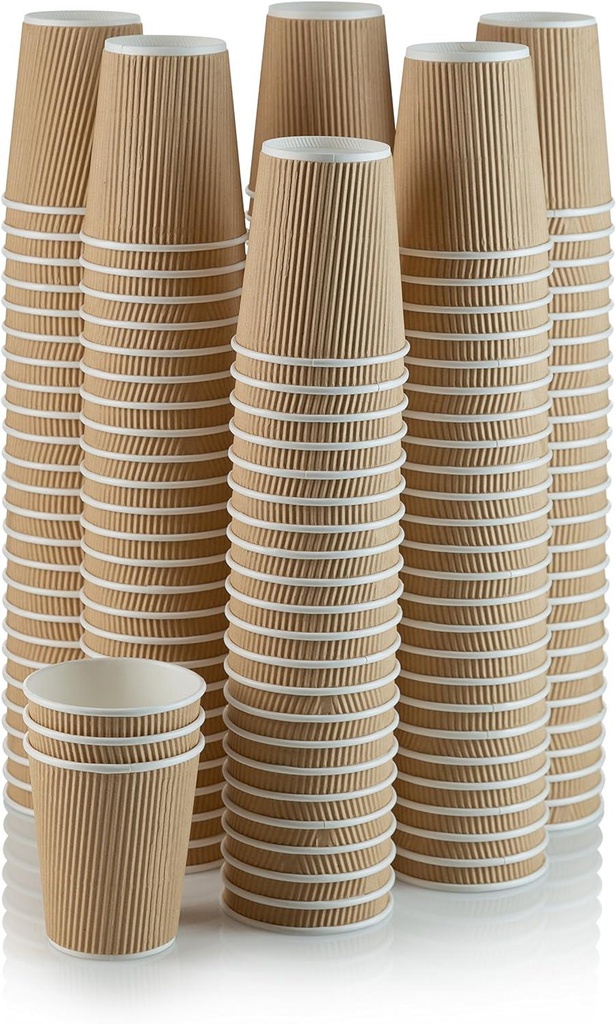 100 X 12oz Disposable Kraft Ripple Paper Cups Insulated Brown Paper Cups