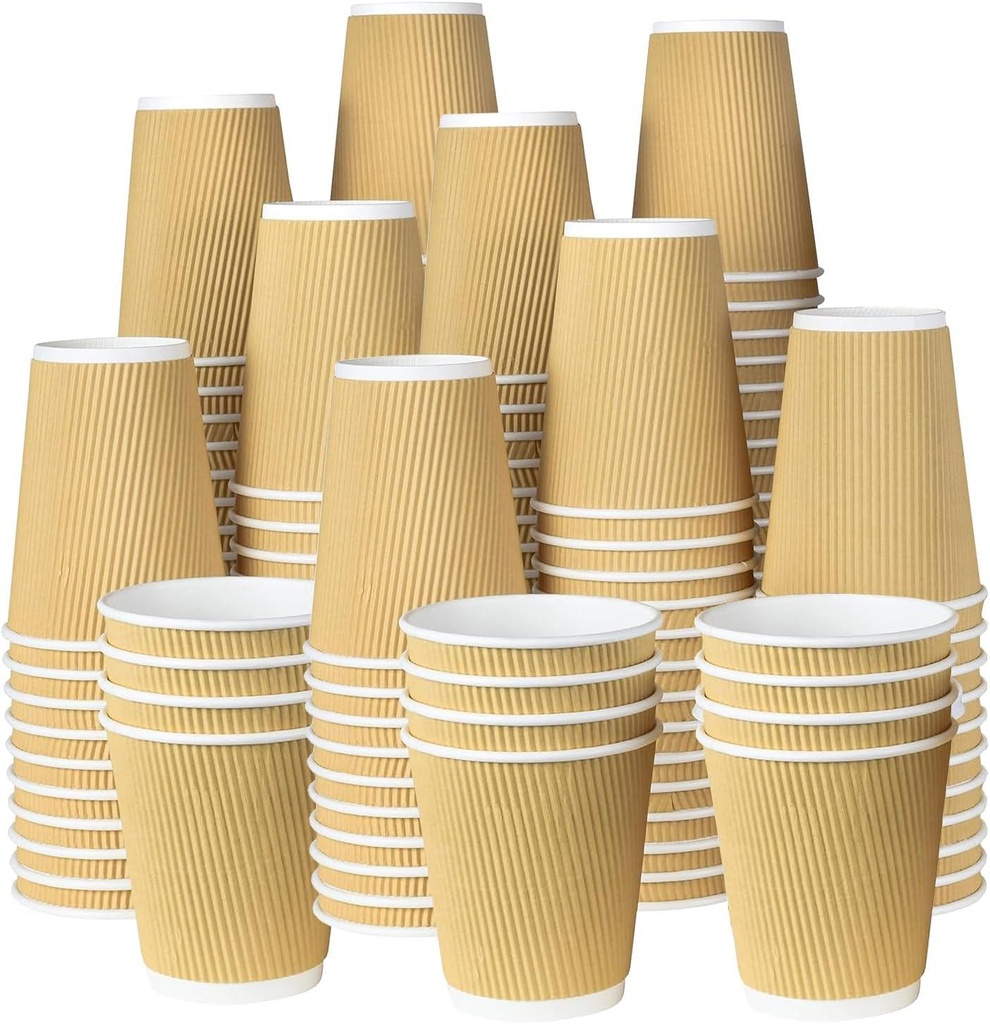 1000 X 12oz Disposable Kraft Ripple Paper Cups Insulated Brown Paper Cups