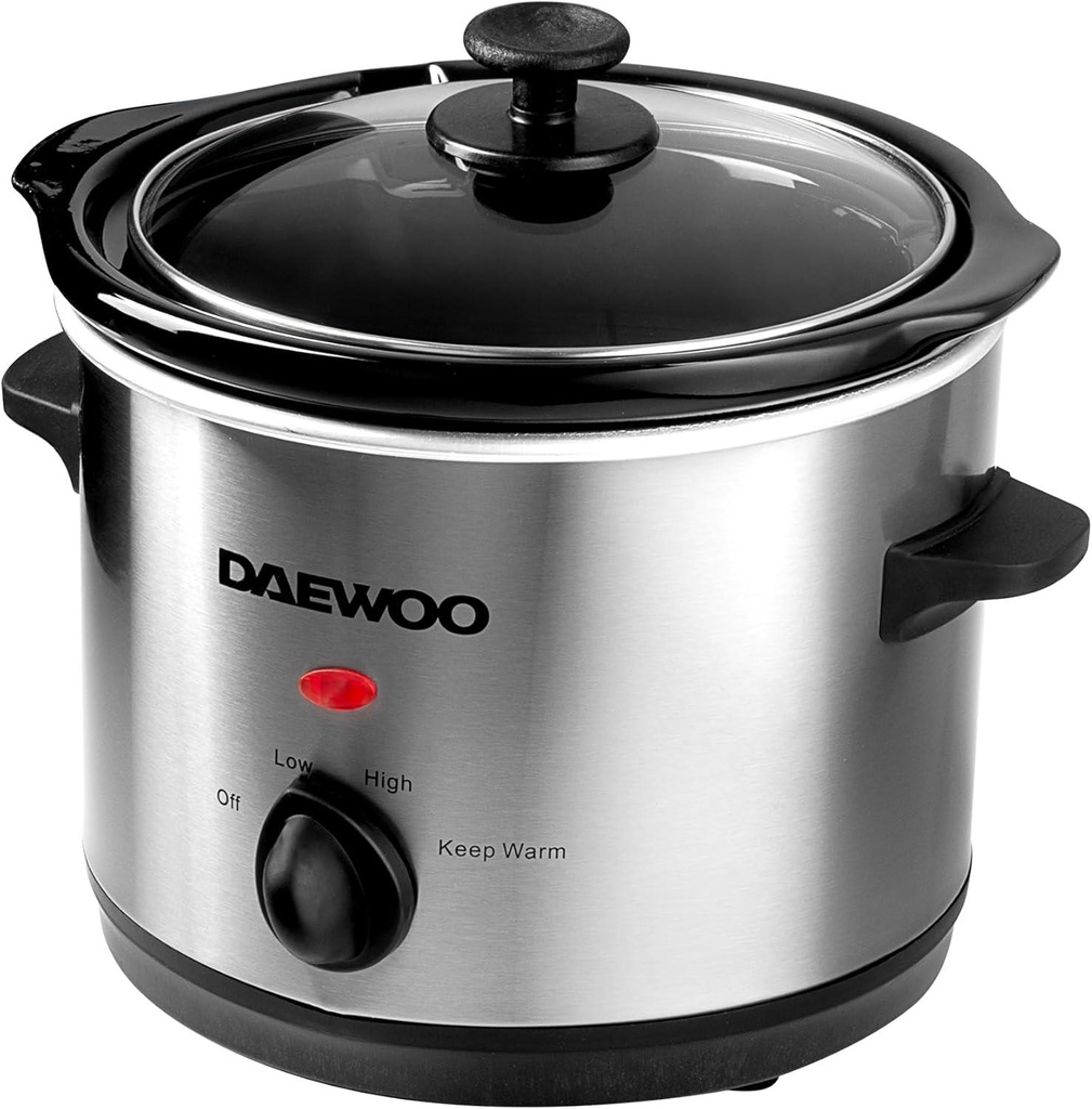 1.5L Slow Cooker Stainless Steel Small Slow Cooker Glass Lid 3 Heat Settings New