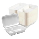 100 PACK 2 Compartment Bagasse Clamshell Takeaway Boxes